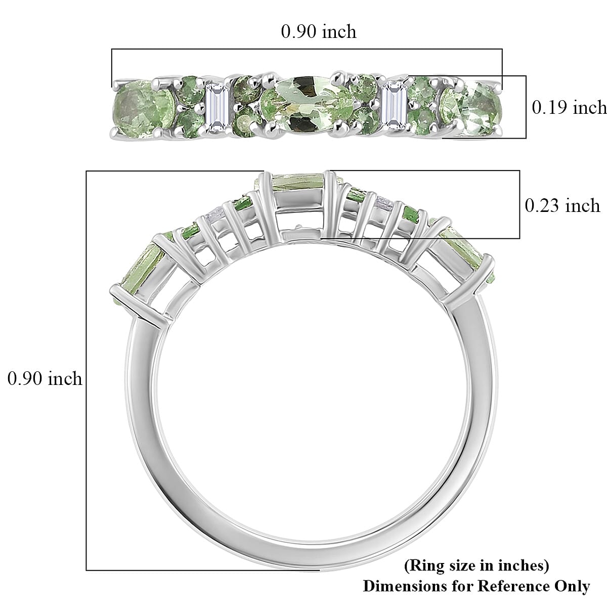 D'Joy Tsavorite Garnet and Moissanite 0.90 ctw Eternal Line Radiance Ring in Rhodium Over Sterling Silver (Size 7.0) image number 5