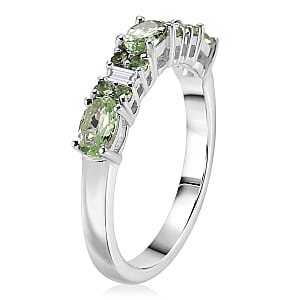 D'Joy Tsavorite Garnet and Moissanite 0.90 ctw Eternal Line Radiance Ring in Rhodium Over Sterling Silver (Size 8.0)