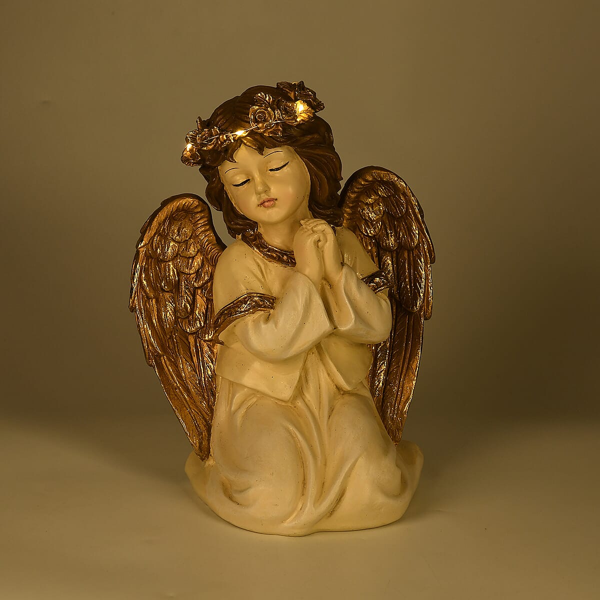 Livmore White Polyresin Prayer Pose Angel Figurine with Lighted Crown (2xAAA Battery not Included) image number 1