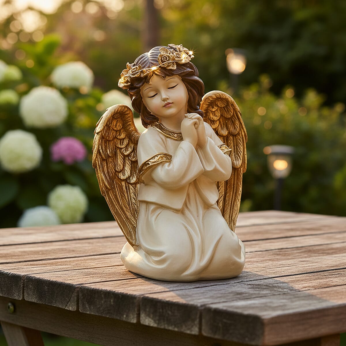 Livmore White Polyresin Prayer Pose Angel Figurine with Lighted Crown (2xAAA Battery not Included) image number 2