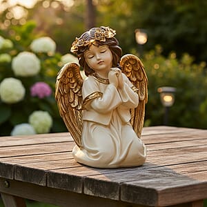 Livmore White Polyresin Prayer Pose Angel Figurine with Lighted Crown (2xAAA Battery not Included)