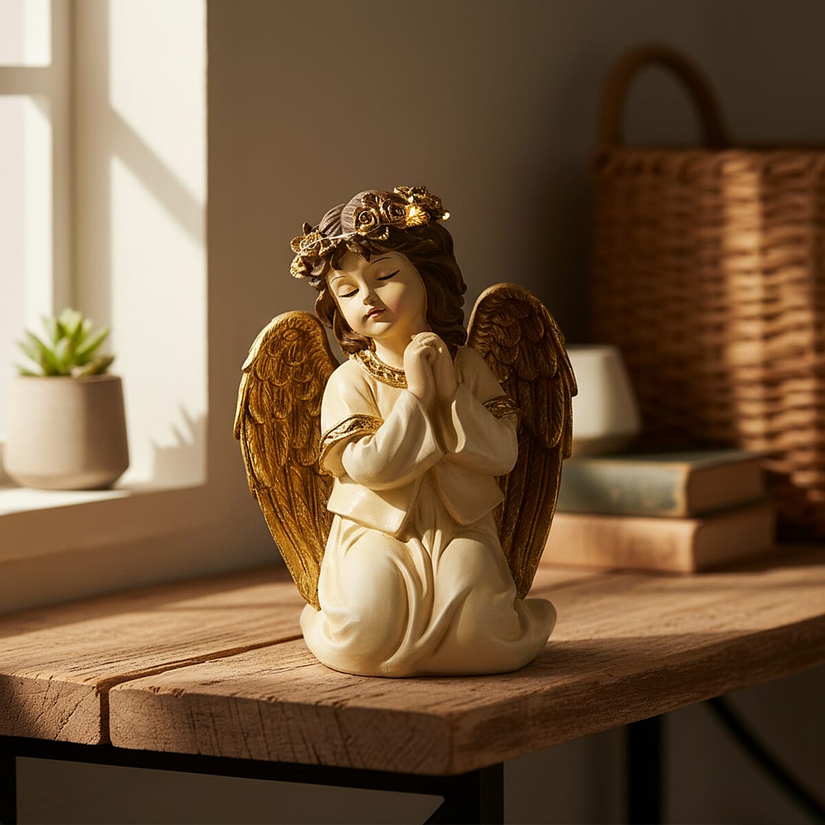 Livmore White Polyresin Prayer Pose Angel Figurine with Lighted Crown (2xAAA Battery not Included) image number 3