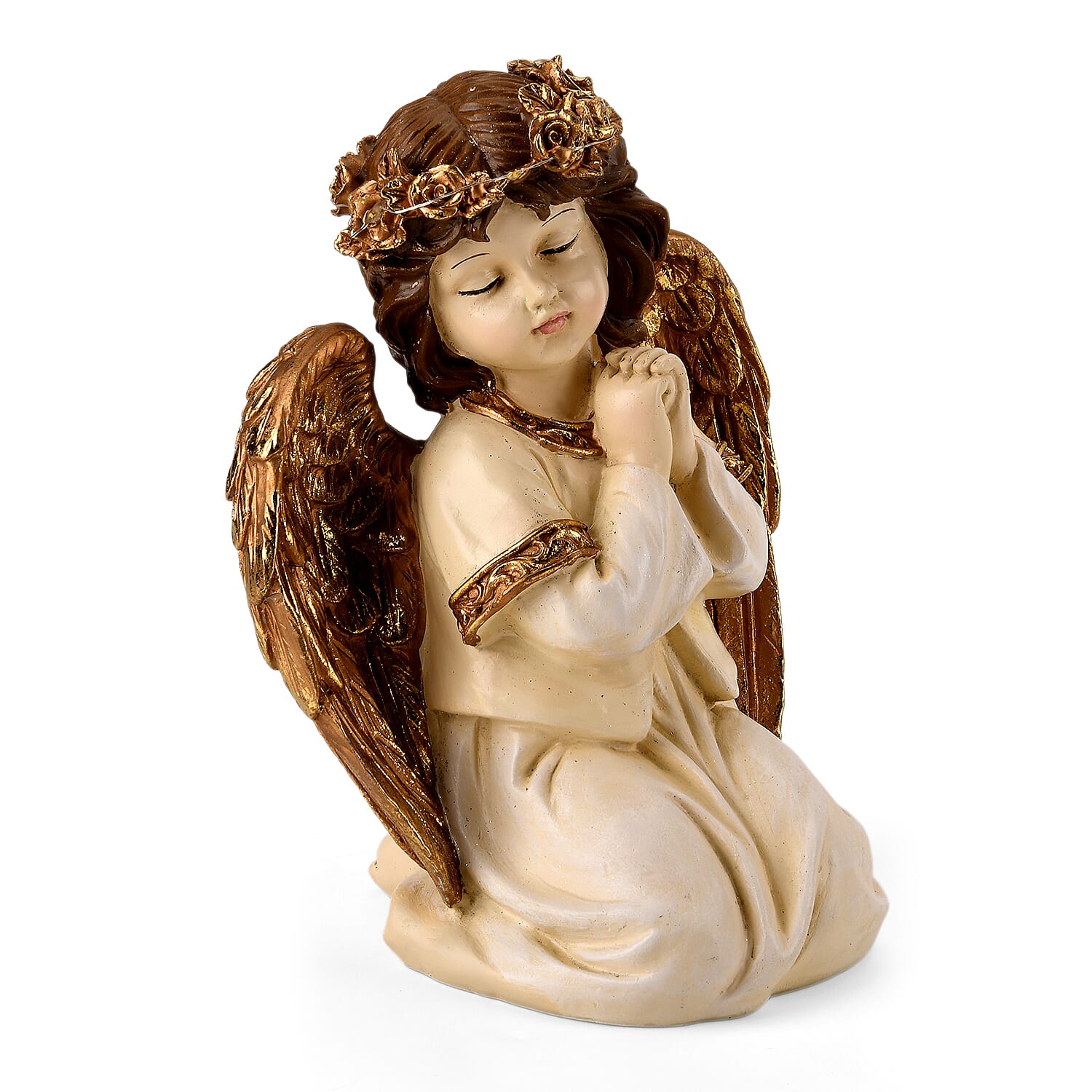 Livmore White Polyresin Prayer Pose Angel Figurine with Lighted Crown (2xAAA Battery not Included)