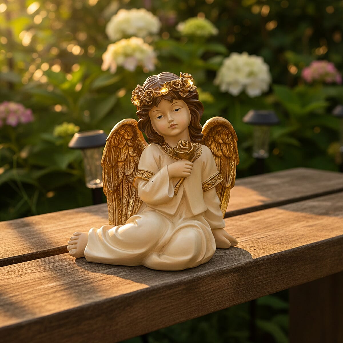 Livmore White Polyresin Sitting Angel Figurine with Lighted Crown (2xAA Battery not Included) image number 2