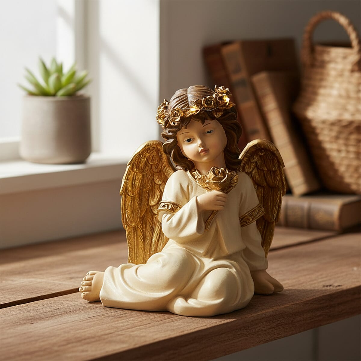Livmore White Polyresin Sitting Angel Figurine with Lighted Crown (2xAA Battery not Included) image number 3