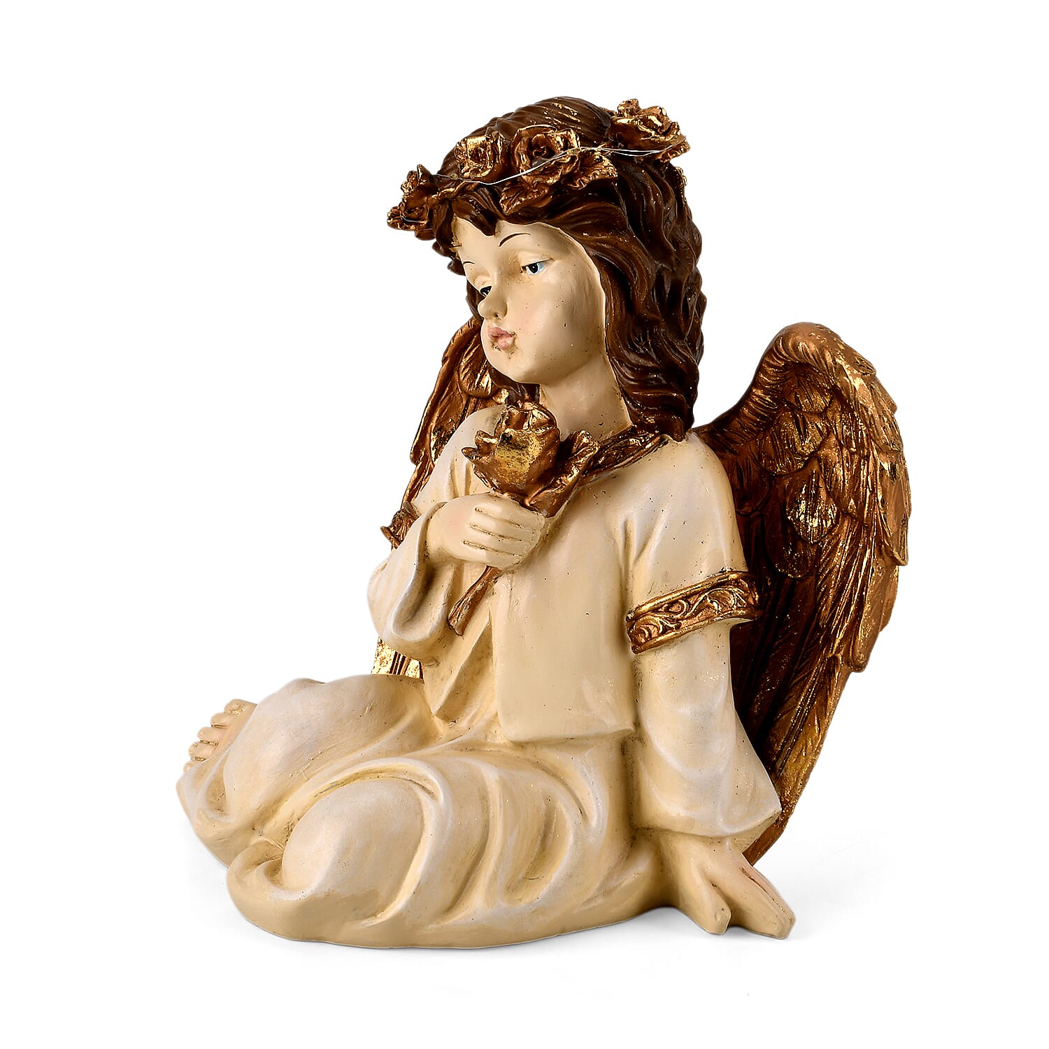 Livmore White Polyresin Sitting Angel Figurine with Lighted Crown (2xAA Battery not Included)