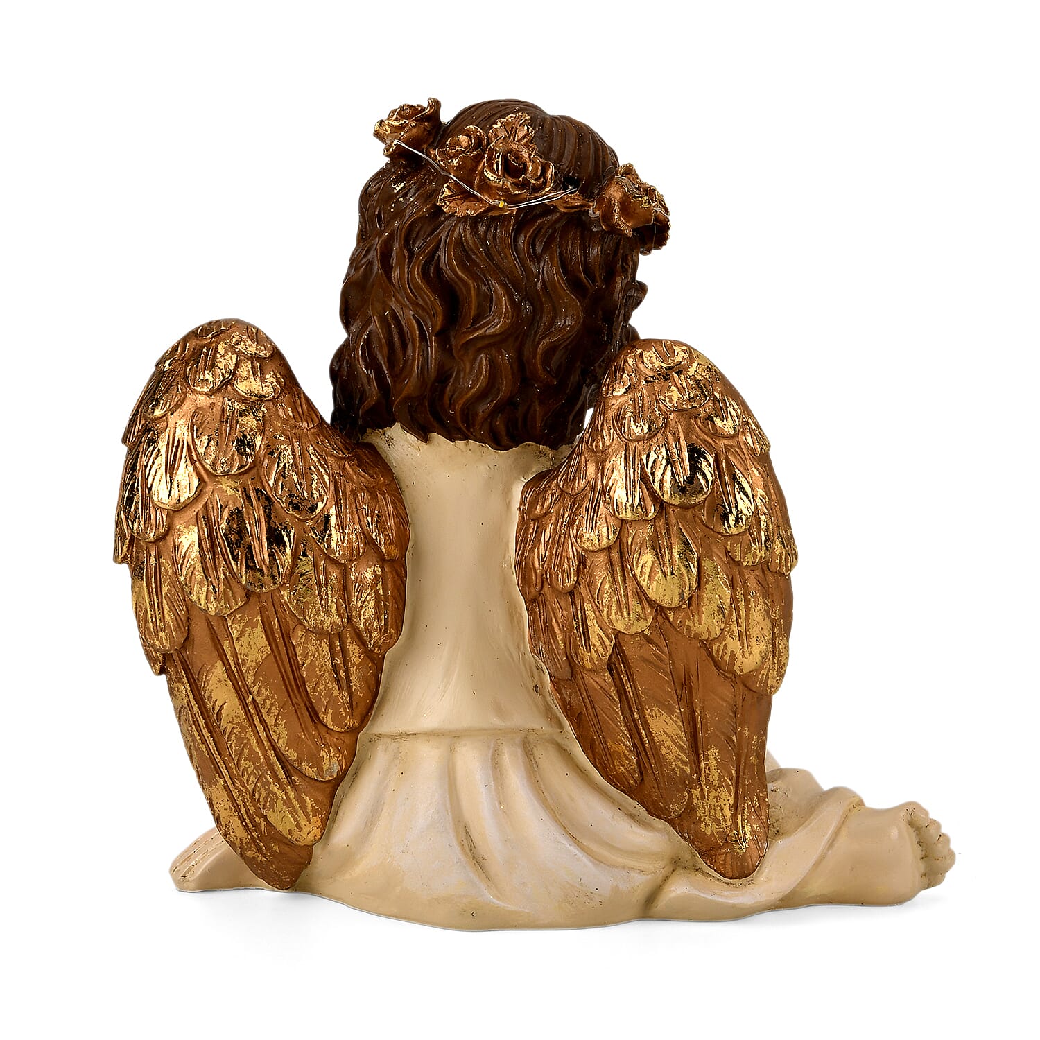 Livmore White Polyresin Sitting Angel Figurine with Lighted Crown (2xAA Battery not Included)