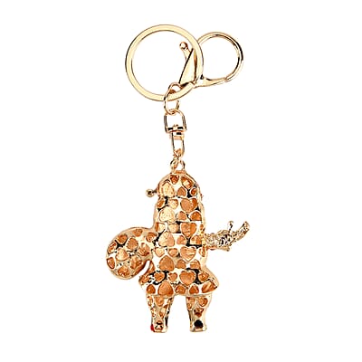 Red and White Austrian Crystal, Enameled Santa Claus Keychain in Goldtone