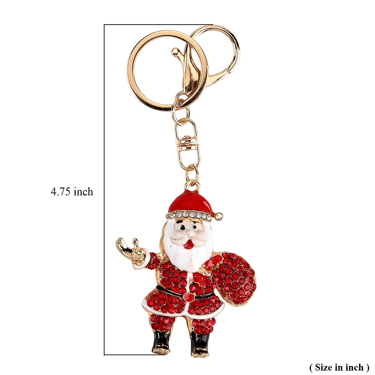 Red and White Austrian Crystal, Enameled Santa Claus Keychain in Goldtone image number 6