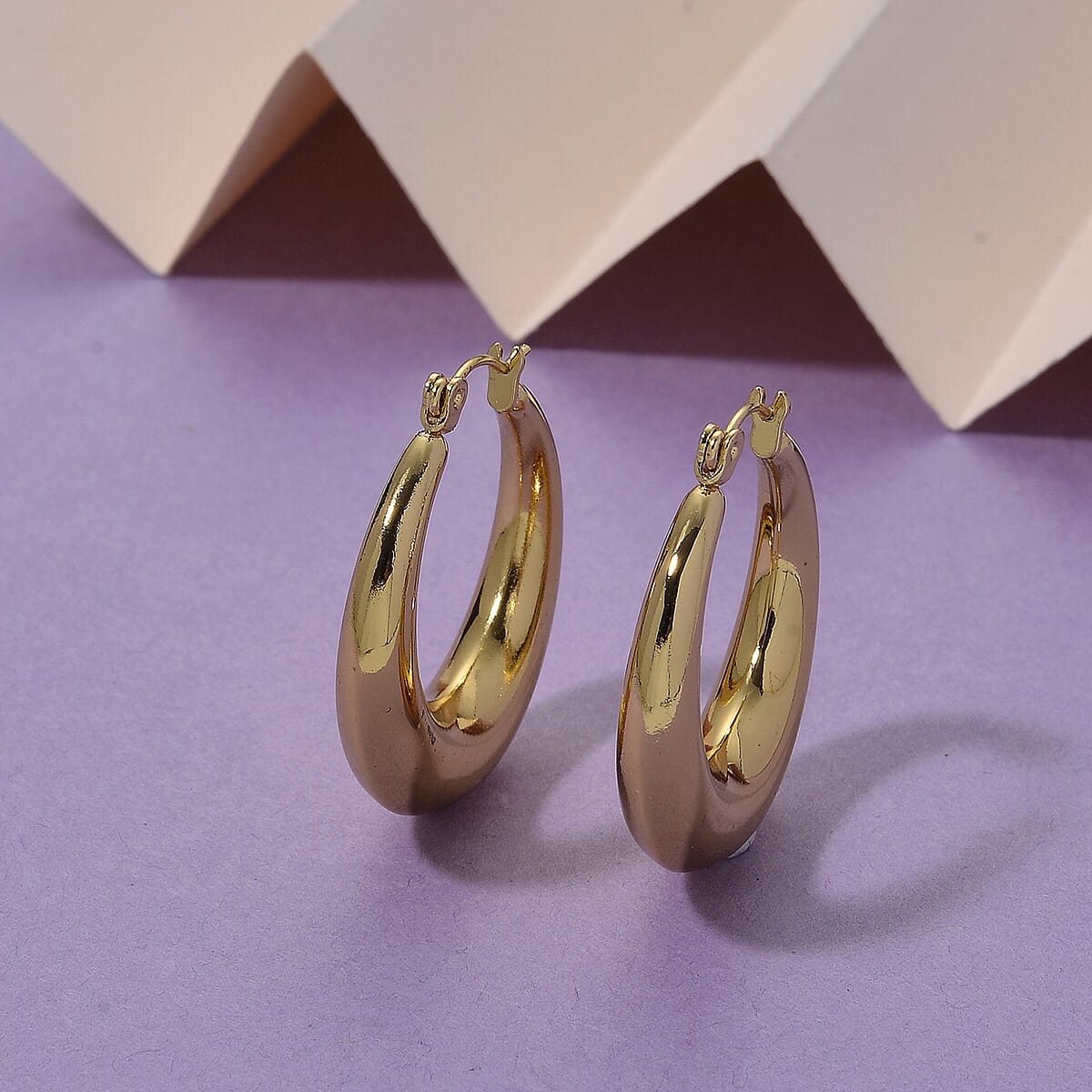 Classic Hoop Earrings in ION Plated YG Stainless Steel image number 1