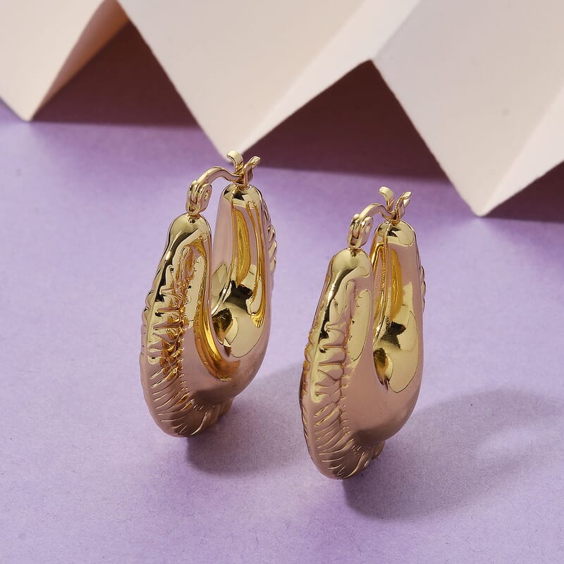 Textured Hoop Earrings in ION Plated YG Stainless Steel