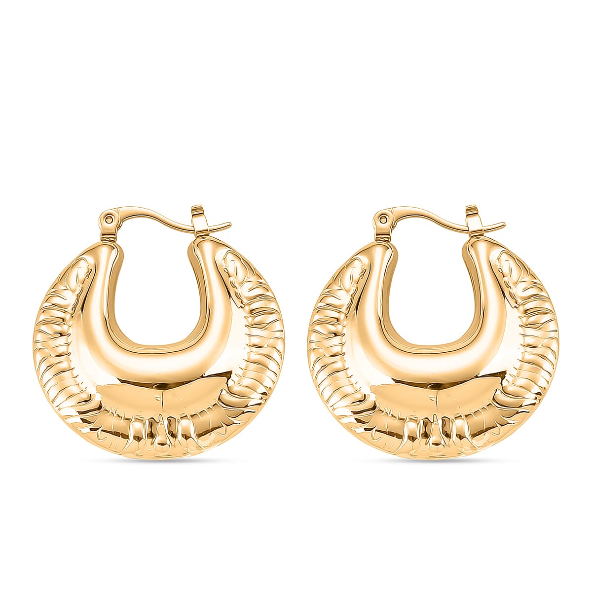 Textured Hoop Earrings in ION Plated YG Stainless Steel
