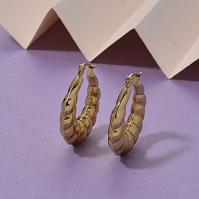 Chunky Sculpted Hoop Earrings in ION Plated YG Stainless Steel