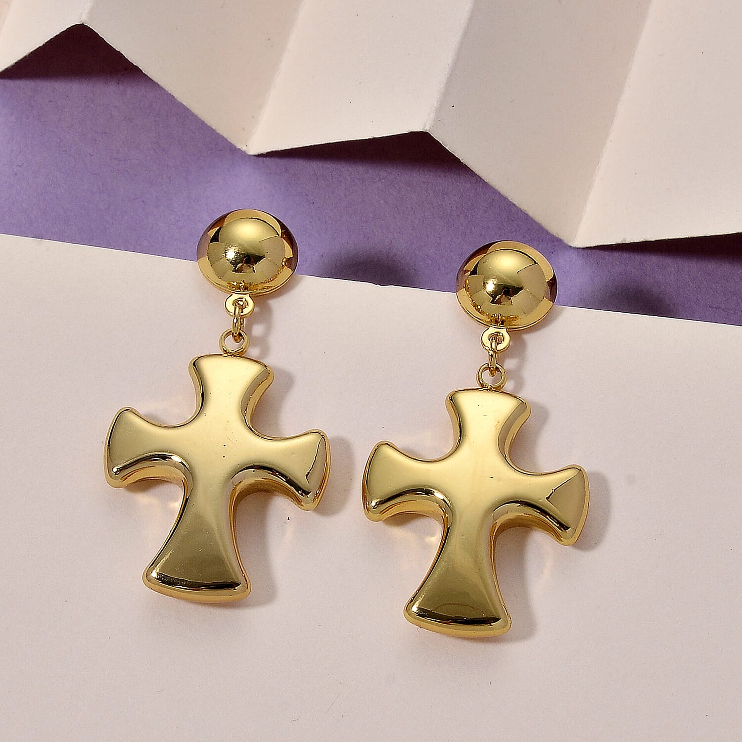 Cross Earrings in ION Plated YG Stainless Steel