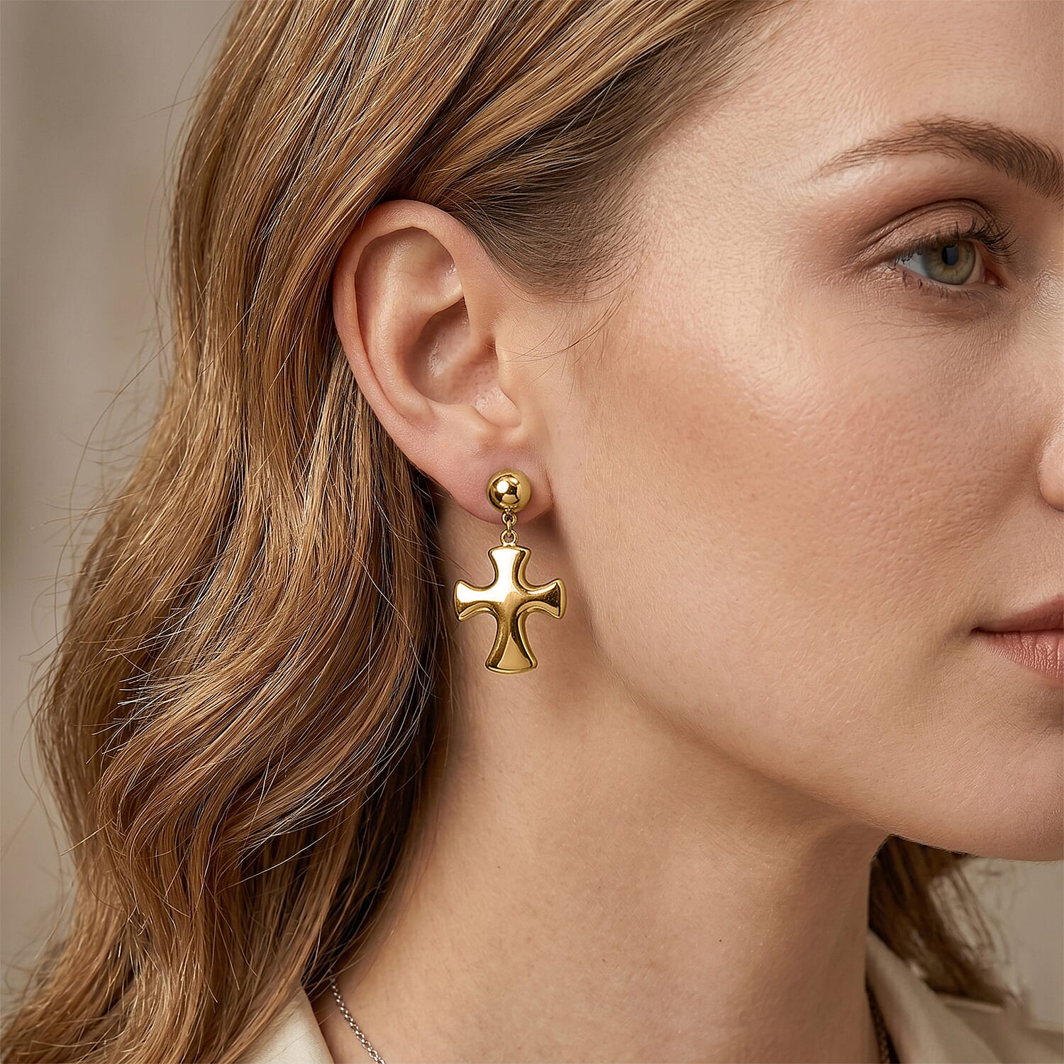 Cross Earrings in ION Plated YG Stainless Steel
