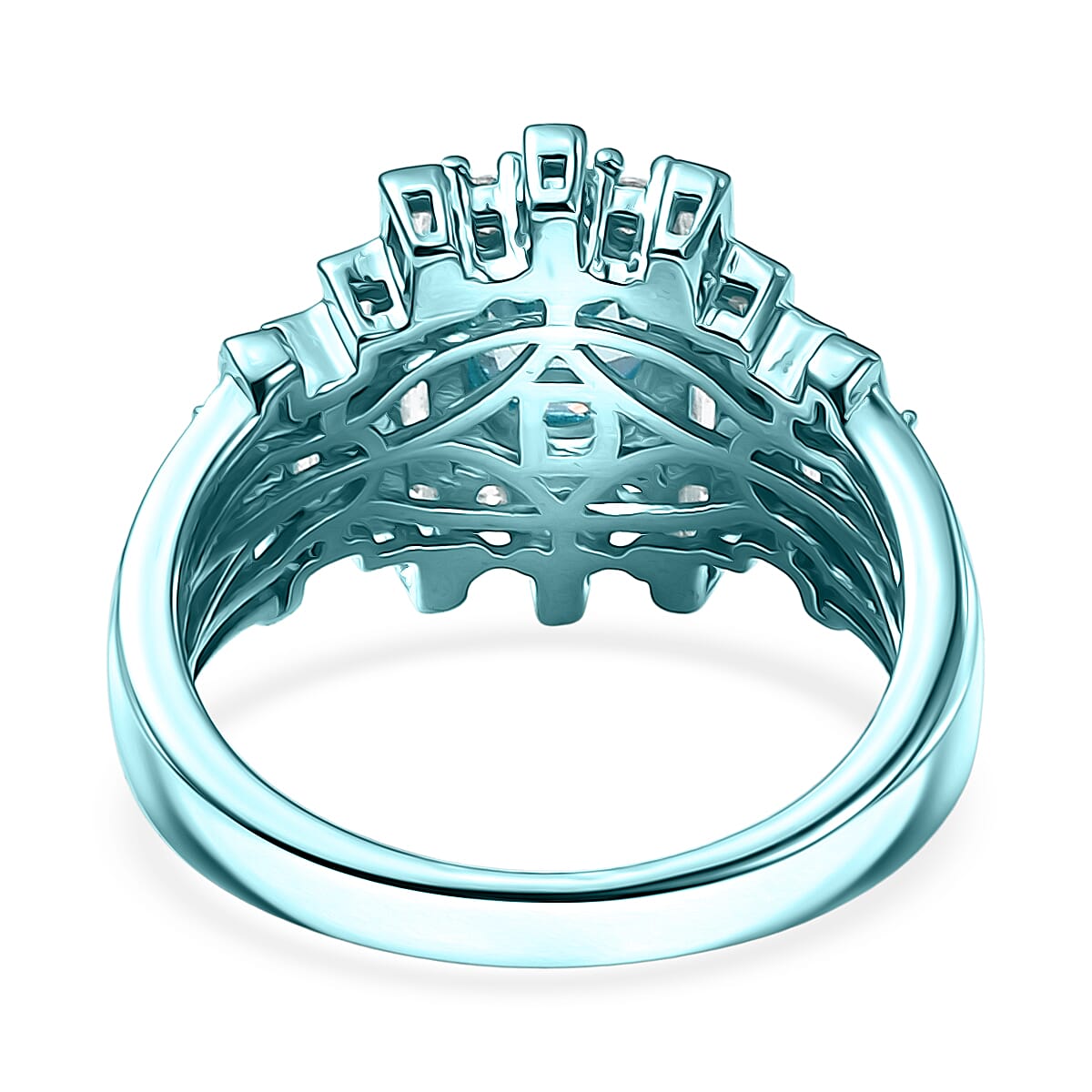 D'Joy Premium Cambodian Blue Zircon and Moissanite 3.00 ctw Deco Mirage Ring in Blue E-coat Sterling Silver (Size 10.0) image number 4