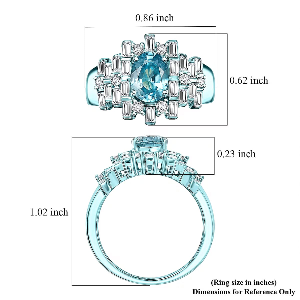 D'Joy Cambodian Blue Zircon, Moissanite Deco Mirage Ring in Blue E-coat Sterling Silver 3.00 ctw (Size 10.0) image number 6
