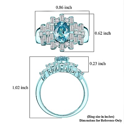 D'Joy Cambodian Blue Zircon, Moissanite Deco Mirage Ring in Blue E-coat Sterling Silver 3.00 ctw (Size 10.0)