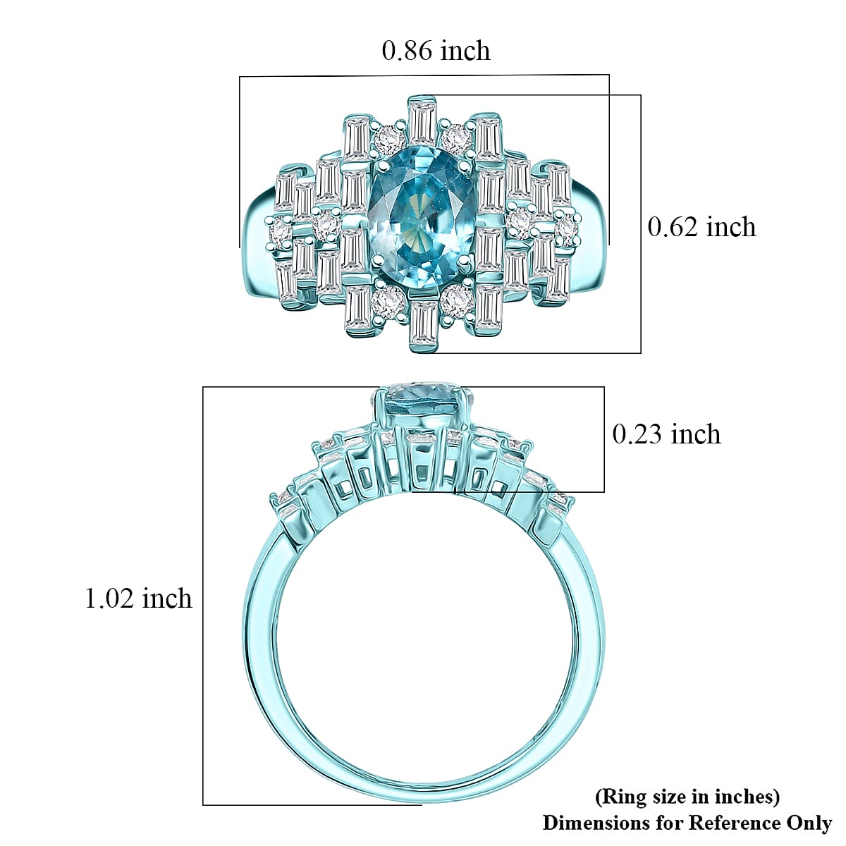 D'Joy Premium Cambodian Blue Zircon and Moissanite 3.00 ctw Deco Mirage Ring in Blue E-coat Sterling Silver (Size 7.0) image number 5