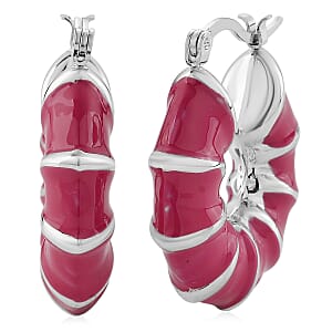 Pink Enameled Hoop Earrings in Stainless Steel