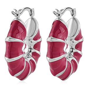 Pink Enameled Hoop Earrings in Stainless Steel