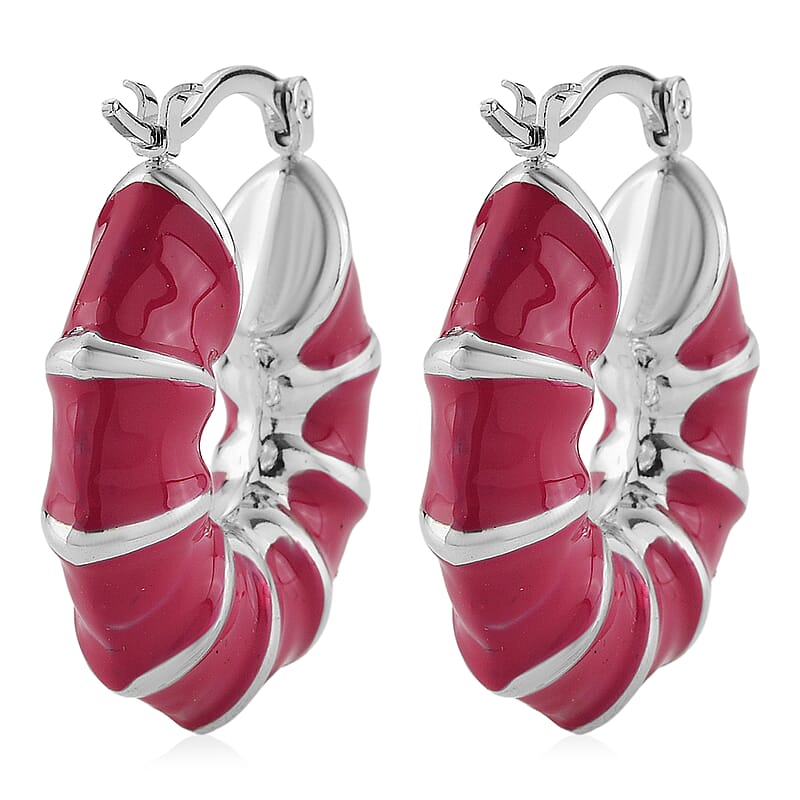 Pink Enameled Hoop Earrings in Stainless Steel