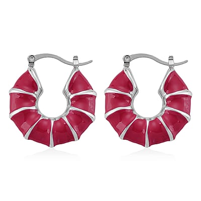 Pink Enameled Hoop Earrings in Stainless Steel