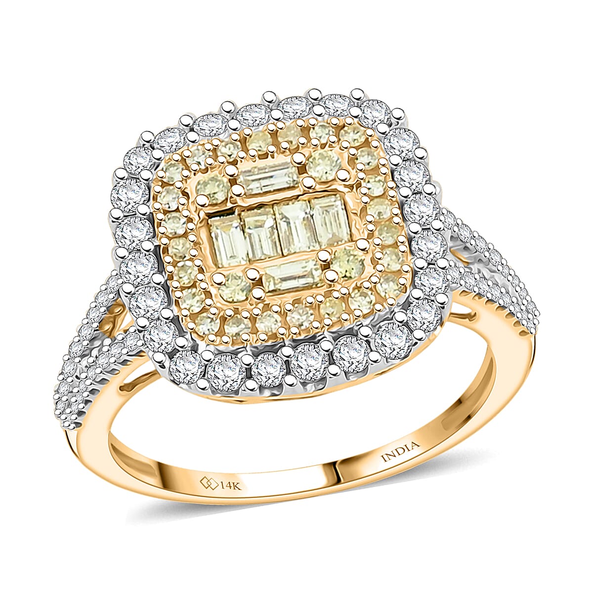 Ankur Treasure Chest Natural Yellow Diamond, White Diamond Ring in 14K Yellow Gold 1.00 ctw (Size 7.0)