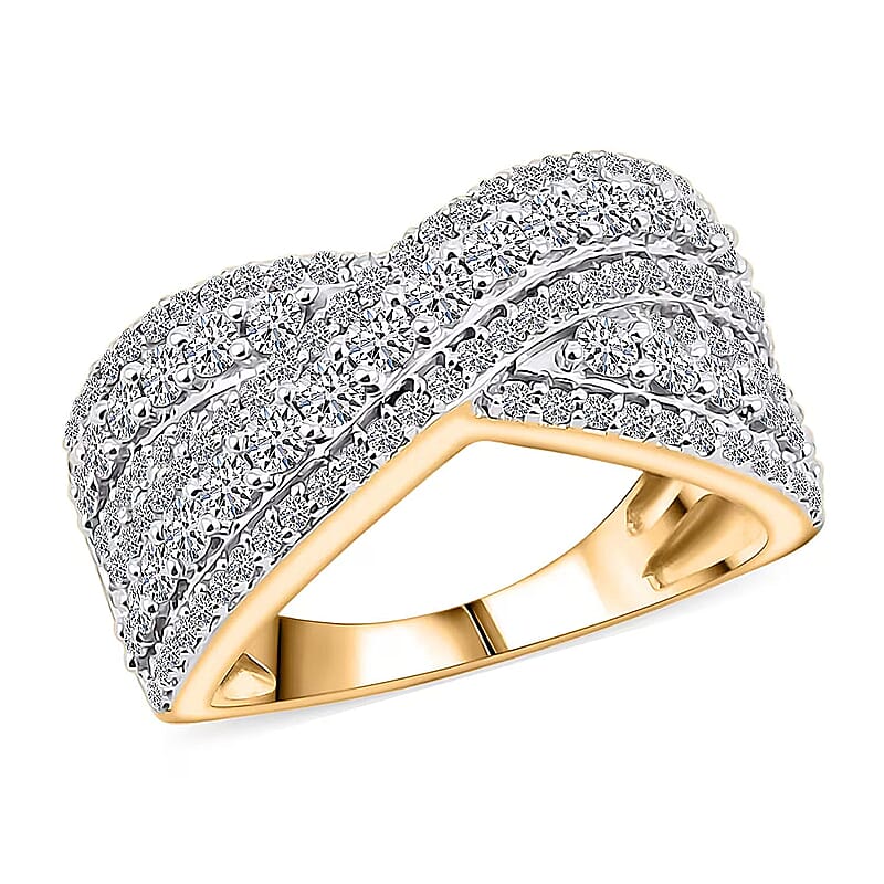Luxuriant Lab Grown Diamond (G VS 10.0) 1.50 ctw Interlace Criss-Cross Ring in 14K Yellow Gold Over Sterling Silver (Size 10.0)