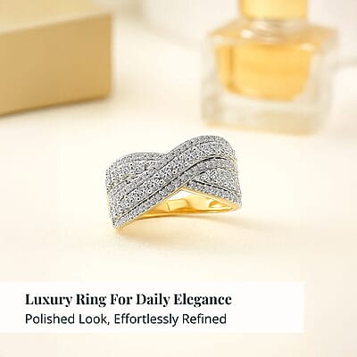 Luxuriant Lab Grown Diamond (G VS 10.0) 1.50 ctw Interlace Criss-Cross Ring in 14K Yellow Gold Over Sterling Silver (Size 10.0)