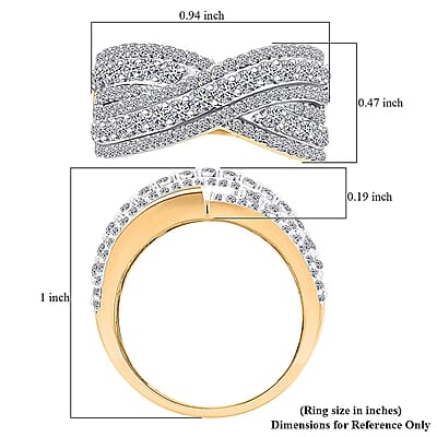 Luxuriant Lab Grown Diamond (G VS 10.0) 1.50 ctw Interlace Criss-Cross Ring in 14K Yellow Gold Over Sterling Silver (Size 10.0)