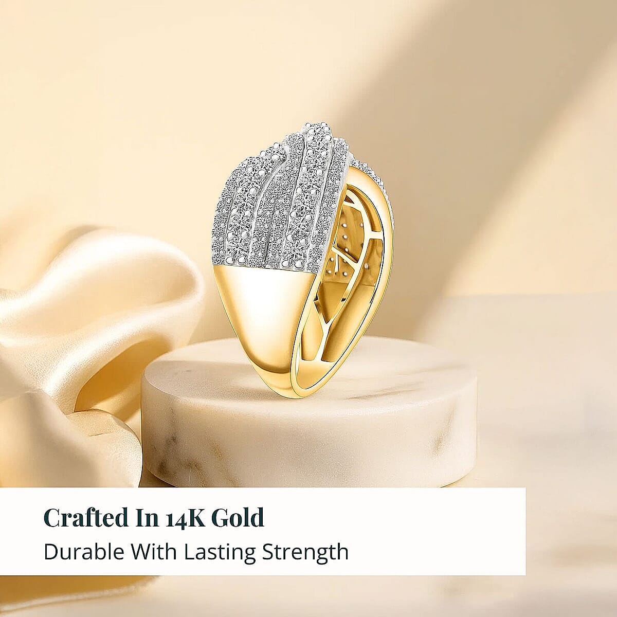 Luxuriant Lab Grown Diamond (G VS 5.0) 1.50 ctw Interlace Criss-Cross Ring in 14K Yellow Gold Over Sterling Silver (Size 5.0) image number 2