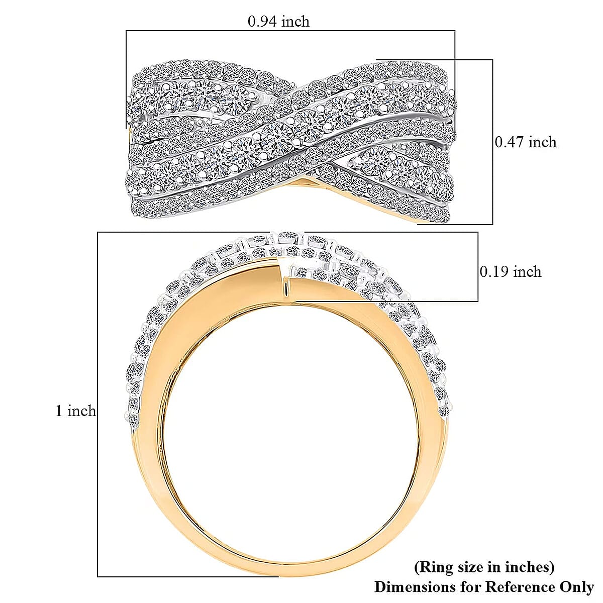 Luxuriant Lab Grown Diamond (G VS 5.0) 1.50 ctw Interlace Criss-Cross Ring in 14K Yellow Gold Over Sterling Silver (Size 5.0) image number 6