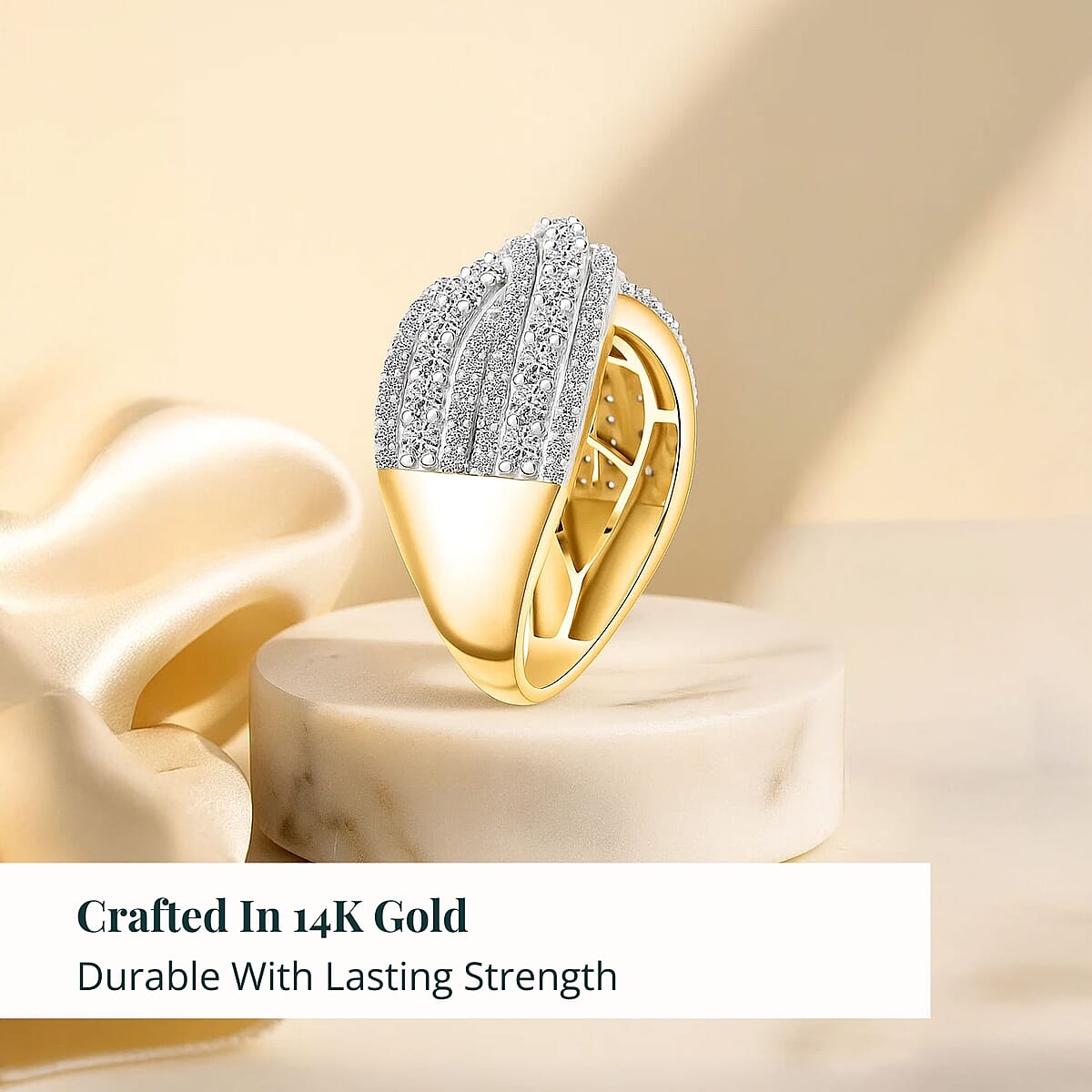 Luxuriant Lab Grown Diamond (G VS 6.0) 1.50 ctw Interlace Criss-Cross Ring in 14K Yellow Gold Over Sterling Silver (Size 6.0) image number 2