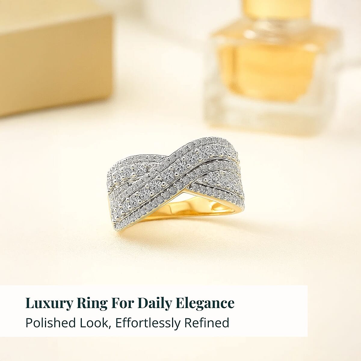 Luxuriant Lab Grown Diamond (G VS 7.0) 1.50 ctw Interlace Criss-Cross Ring in 14K Yellow Gold Over Sterling Silver (Size 7.0) image number 5