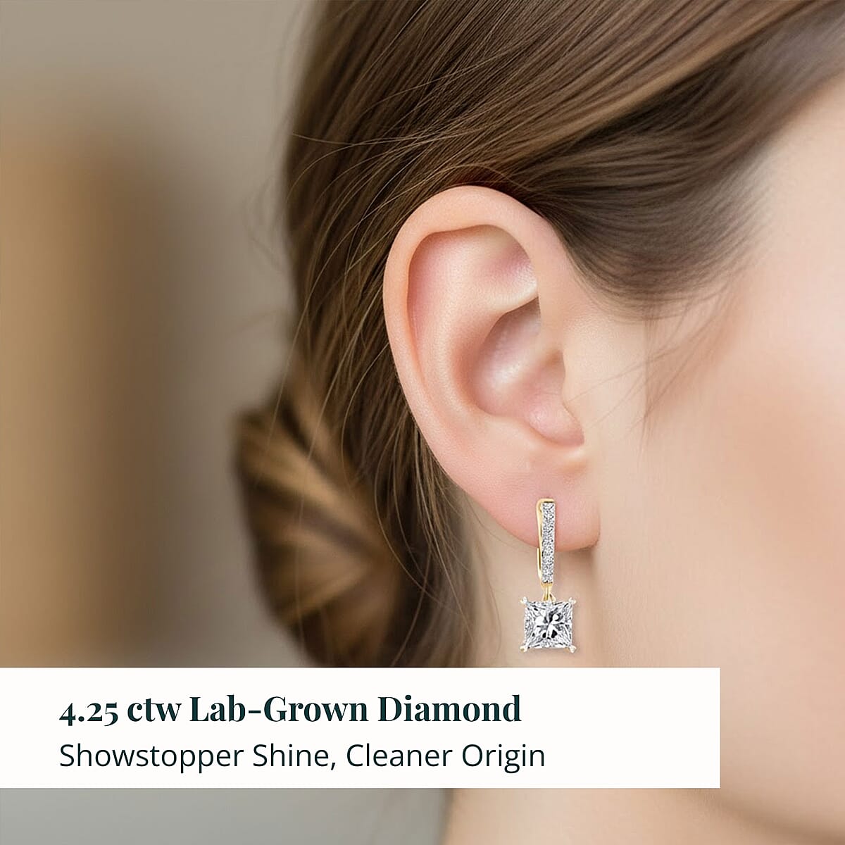 Luxuriant Lab Grown Diamond G VS 4.25 ctw Earrings in 14K Yellow Gold Over Sterling Silver  image number 1