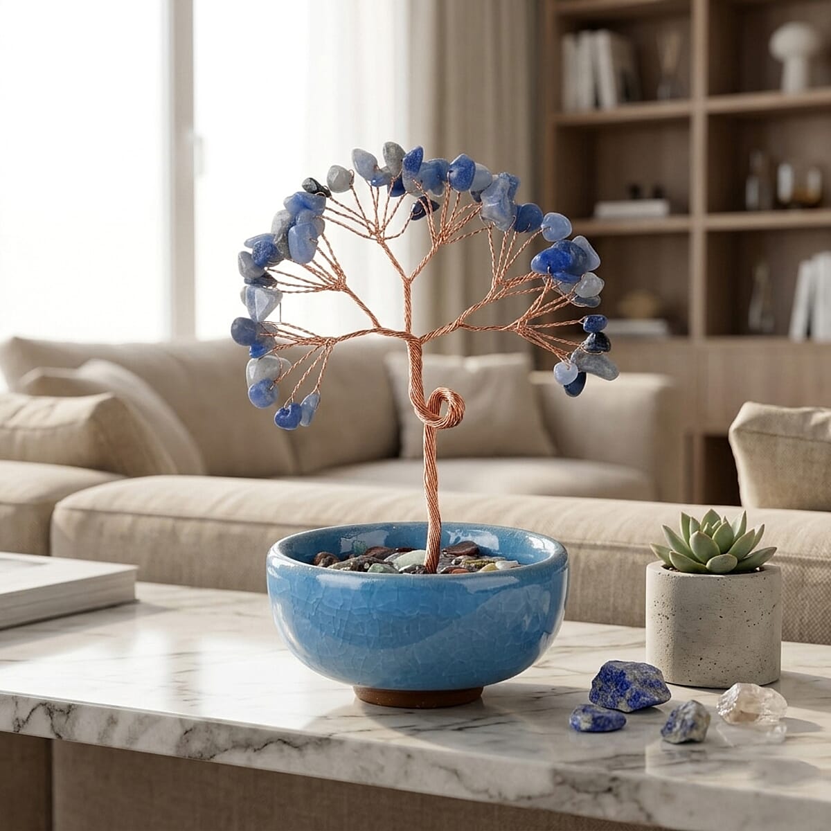 Livmore Blue Aventurine Tree with Ceramic Base image number 1