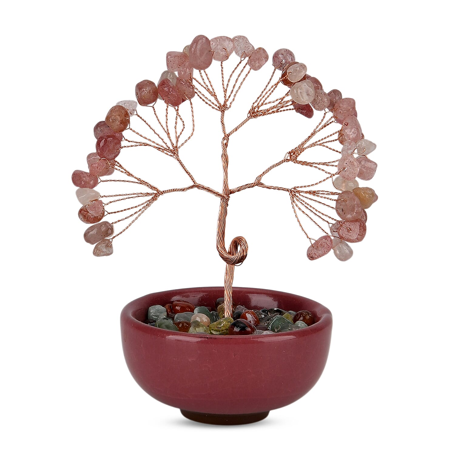 Livmore Strawberry Quartz Tree with Ceramic Base