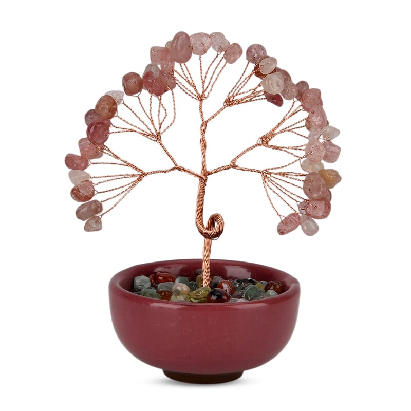 Livmore Strawberry Quartz Tree with Ceramic Base