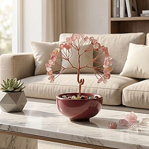 Livmore Strawberry Quartz Tree with Ceramic Base