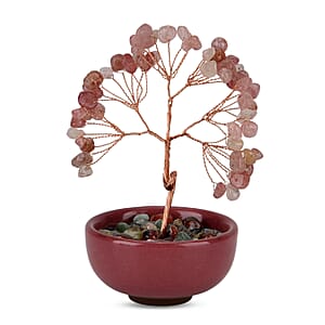 Livmore Strawberry Quartz Tree with Ceramic Base