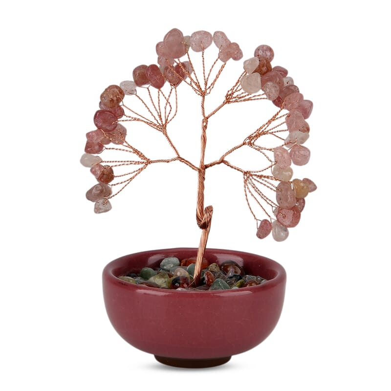 Livmore Strawberry Quartz Tree with Ceramic Base