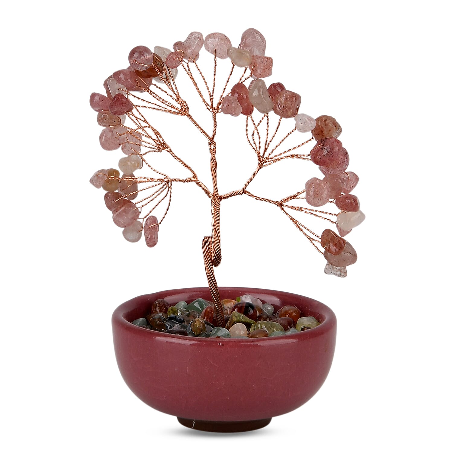 Livmore Strawberry Quartz Tree with Ceramic Base