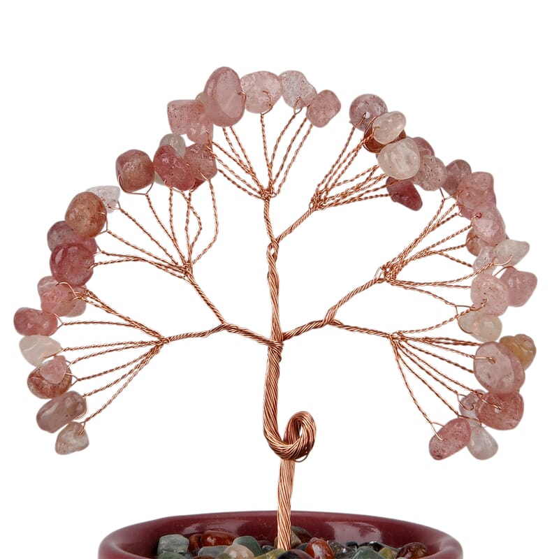 Livmore Strawberry Quartz Tree with Ceramic Base