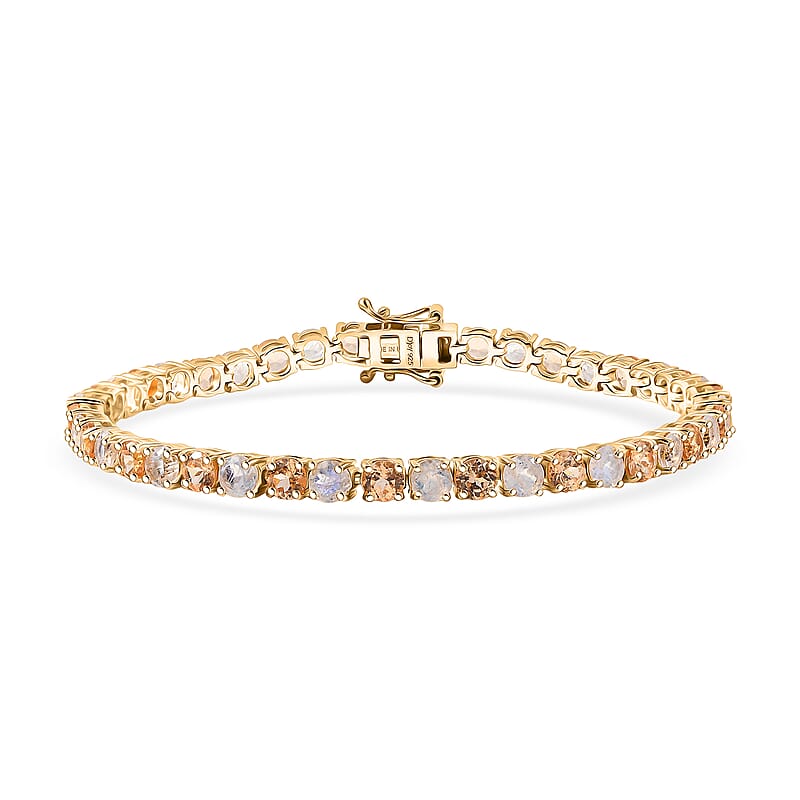 D'Joy Imperial Garnet, Rainbow Moonstone Bracelet in 18K Vermeil YG Over Sterling Silver 10.50 ctw (6.50 Inches)