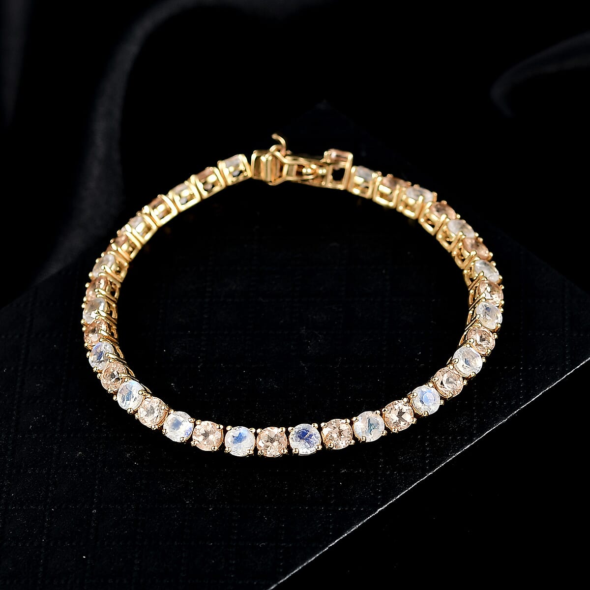 D'Joy Imperial Garnet and Rainbow Moonstone 10.50 ctw Sunfire Glow Bracelet in 18K Vermeil Yellow Gold Over Sterling Silver (6.50 In) (Del. in 8-10 Days) image number 1
