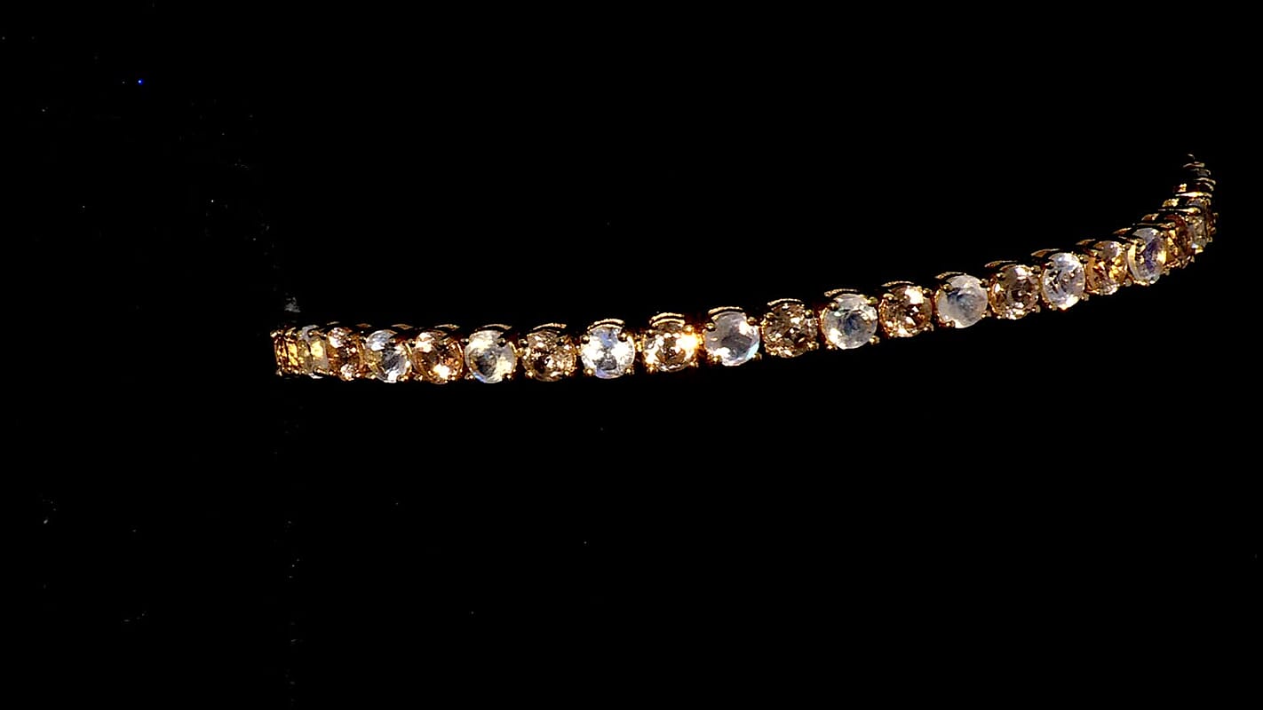 D'Joy Imperial Garnet, Rainbow Moonstone Sunfire Glow Bracelet in 18K Vermeil YG Over Sterling Silver (6.50 In)