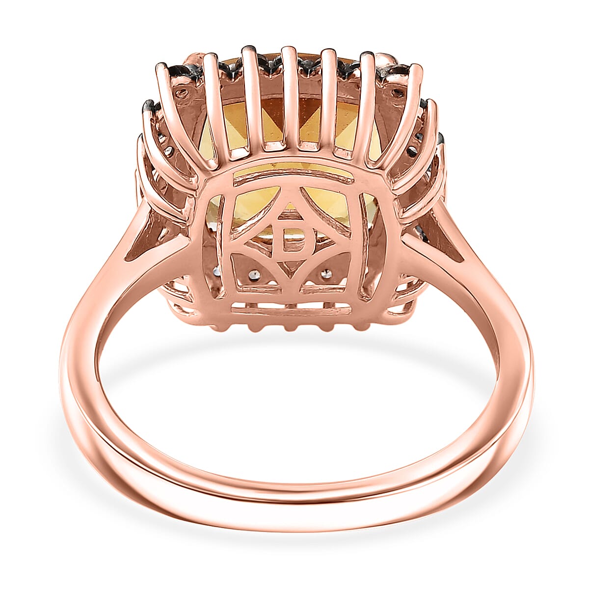 Marialite, White and Champagne Zircon Art Deco Halo Ring in 18K Vermeil RG Over Sterling Silver 4.40 ctw (Size 10.0)