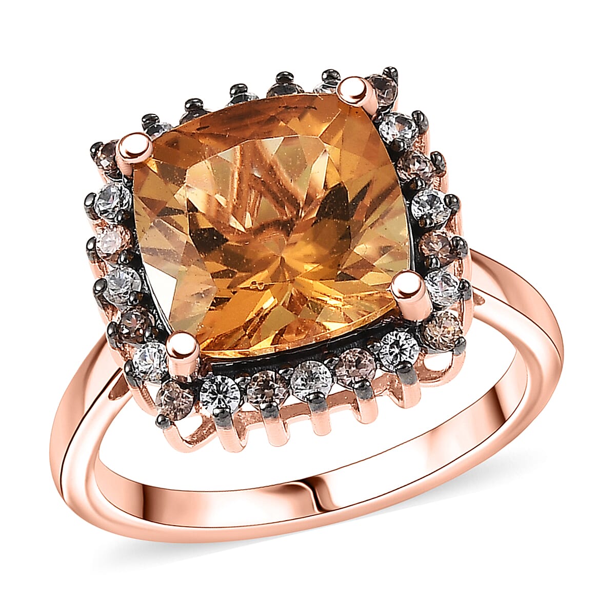 D'Joy Premium Marialite, White and Champagne Zircon Ring in 18K Vermeil RG Over Sterling Silver (Size 10.0) 4.40 ctw image number 0