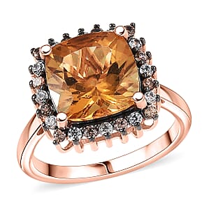 D'Joy Premium Marialite, White and Champagne Zircon Ring in 18K Vermeil RG Over Sterling Silver (Size 10.0) 4.40 ctw